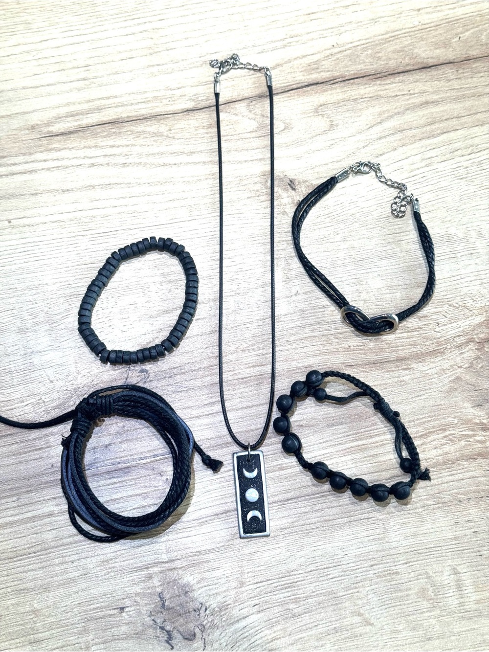 Black Moon Phase Pendant Necklace and Bracelet Set